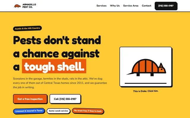 Armadillo Pest Co. pest control website